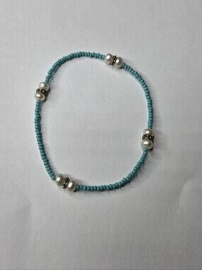 Turquoise Seed Bead Bracelet with Pearls